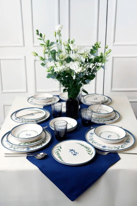 Hermia Juego de cena de 18 piezas en cerámica blanco, azul y verde Hermia Juego de cena de 18 piezas en cerámica blanco, azul y verde